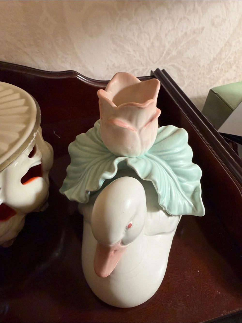 Set of 3 candle holders  Duck Figurine with Pink Flowers